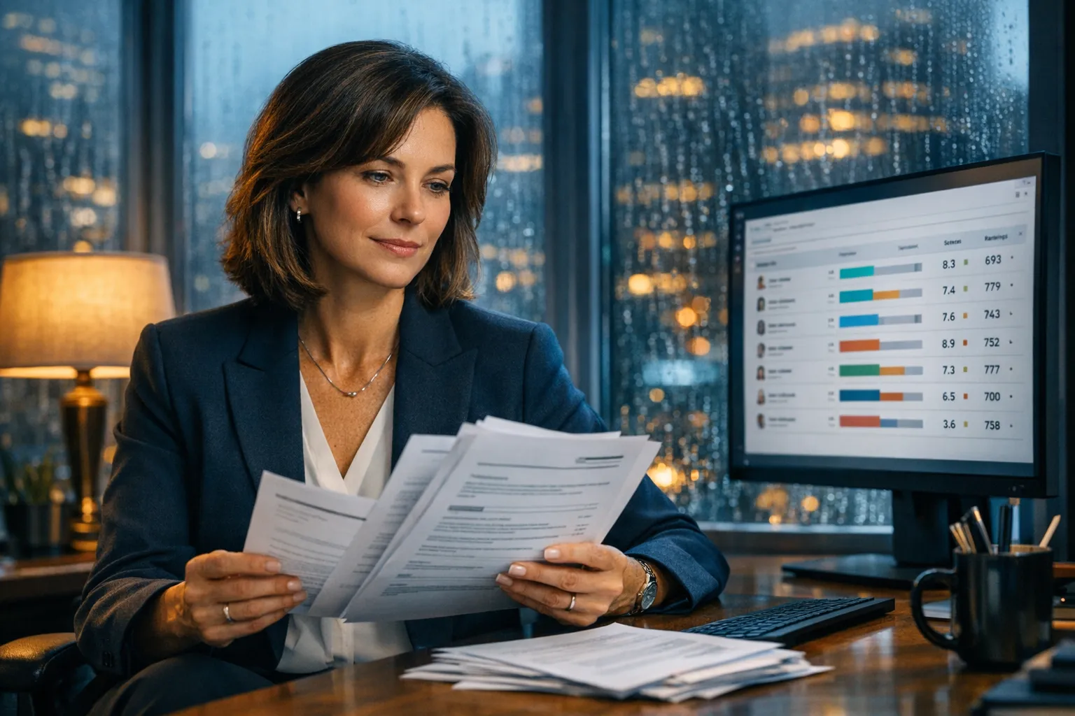 Recruiter reviewing resumes that passed ATS screening on a computer monitor