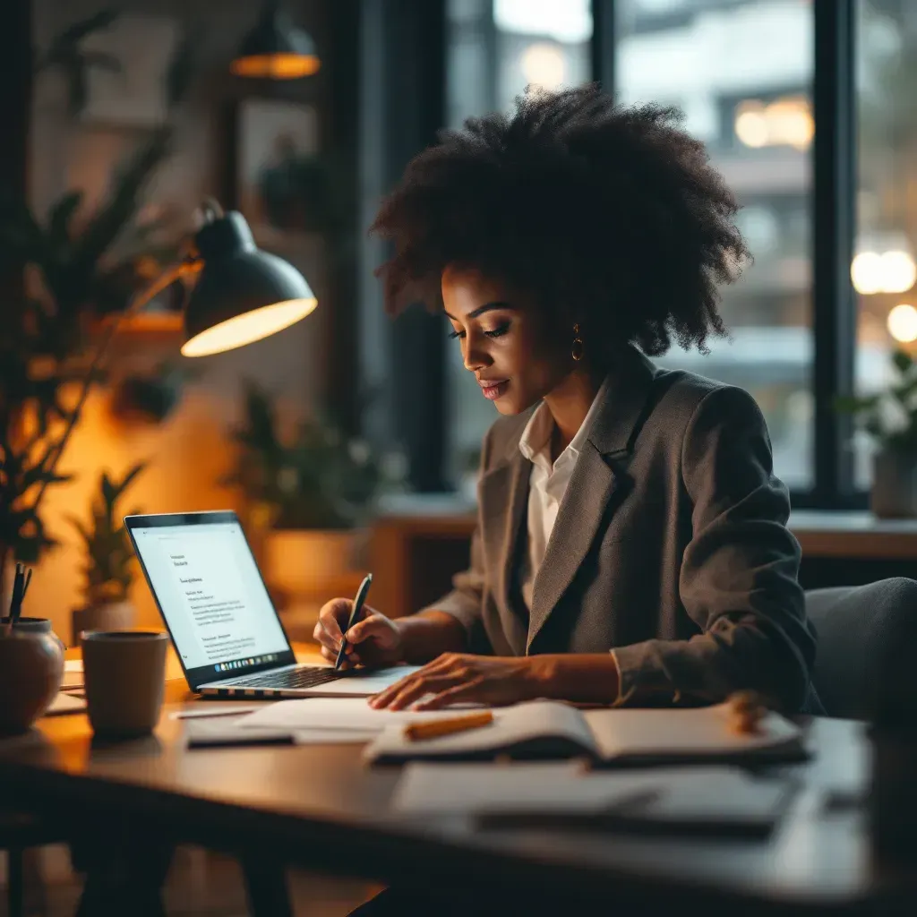 Person using AI letter writing tools on a laptop to create professional letters