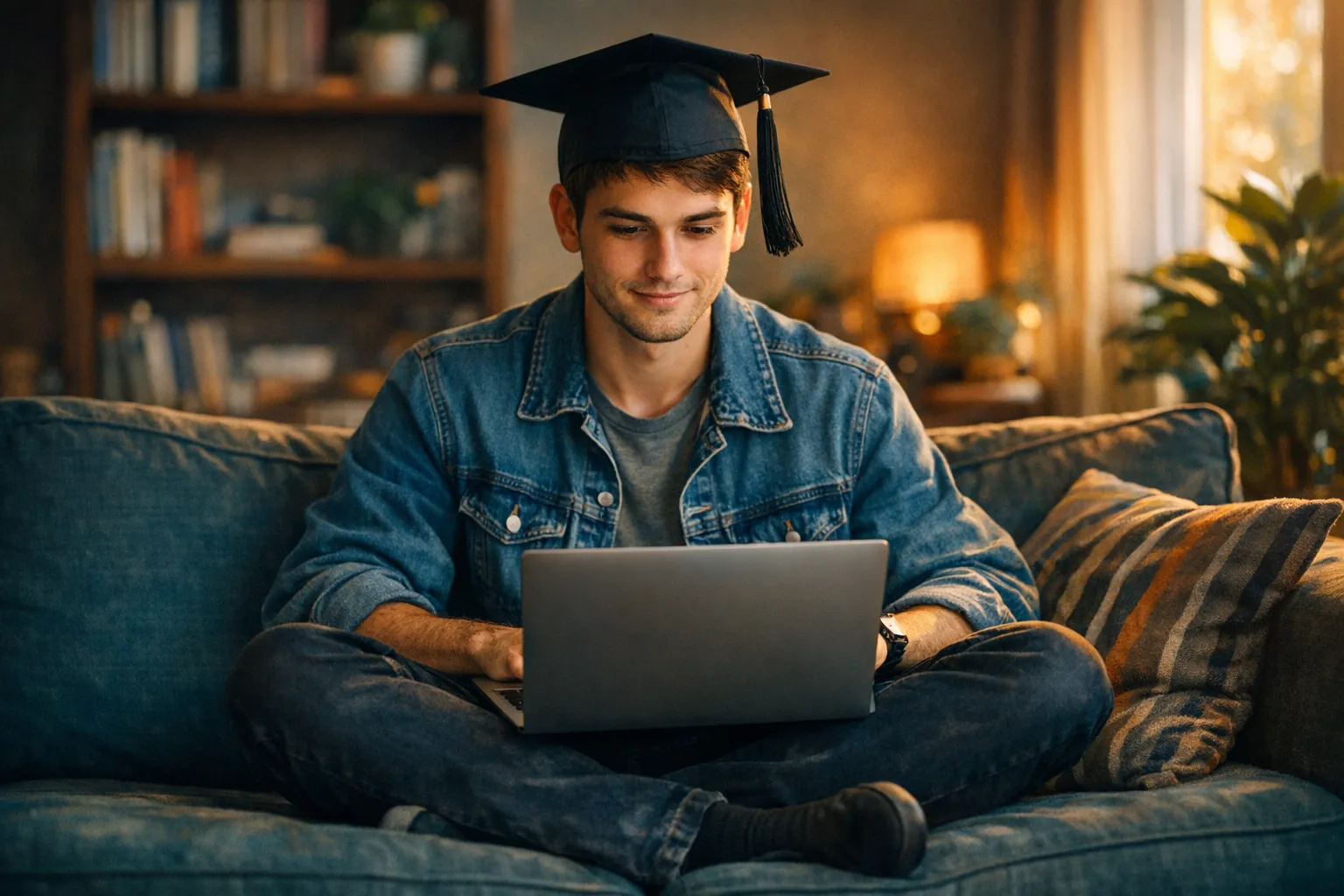 Job seeker using a free online resume builder on their laptop